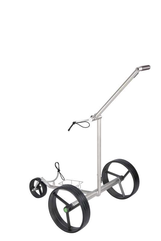 Lithium Elektro Golf Trolley Kolibri lago® K3, Edelbeschichtung in Titan-Optik, schnell-zerlegbar/-klappbar, mit Bergabfahrbremse, Fernbedienung als Option